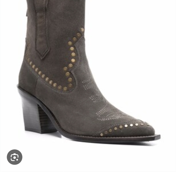 Zadig & Voltaire Gray Heeled Boots with Studded Accents - Picture 1 of 6